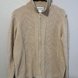 ALFRED DUNNER Women's Sweater Size L Ivory Long Sleeve Cable Knit Front Zip